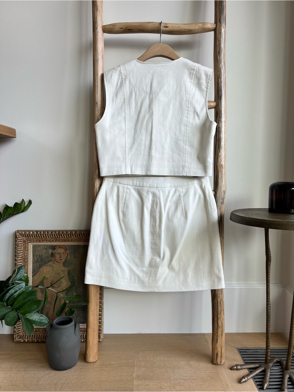 7 for All Mankind White Button-Front Sleeveless Two-Piece Skirt Set - Picture 2 of 9